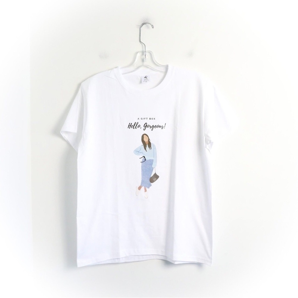 Brand new Hello Gorgeous print fashion t-shirt white 100% cotton shopping girl L